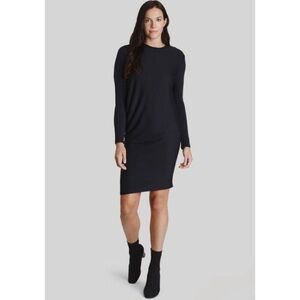 Kit and Ace Brushed Wave Long Sleeve Asymmetric Black Dress Cashmere 4